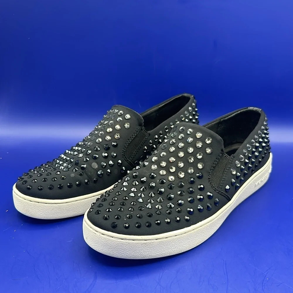 Michael Kors Keaton Sneakers Womens Sz 7M Black Black Crystal Rhinestone Slip On